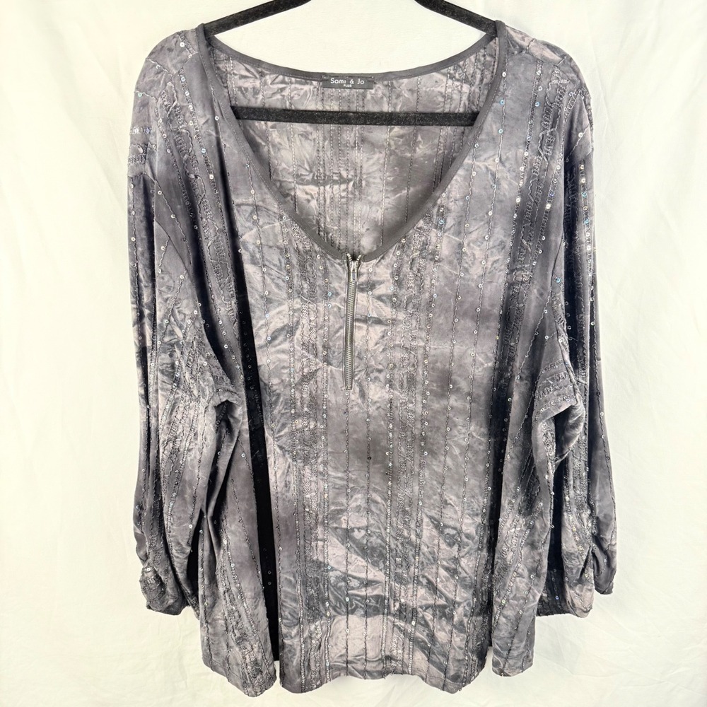 Sami & Jo Sequin Burnout Plus Size Blouse Black Whimsigoth Fairygrunge